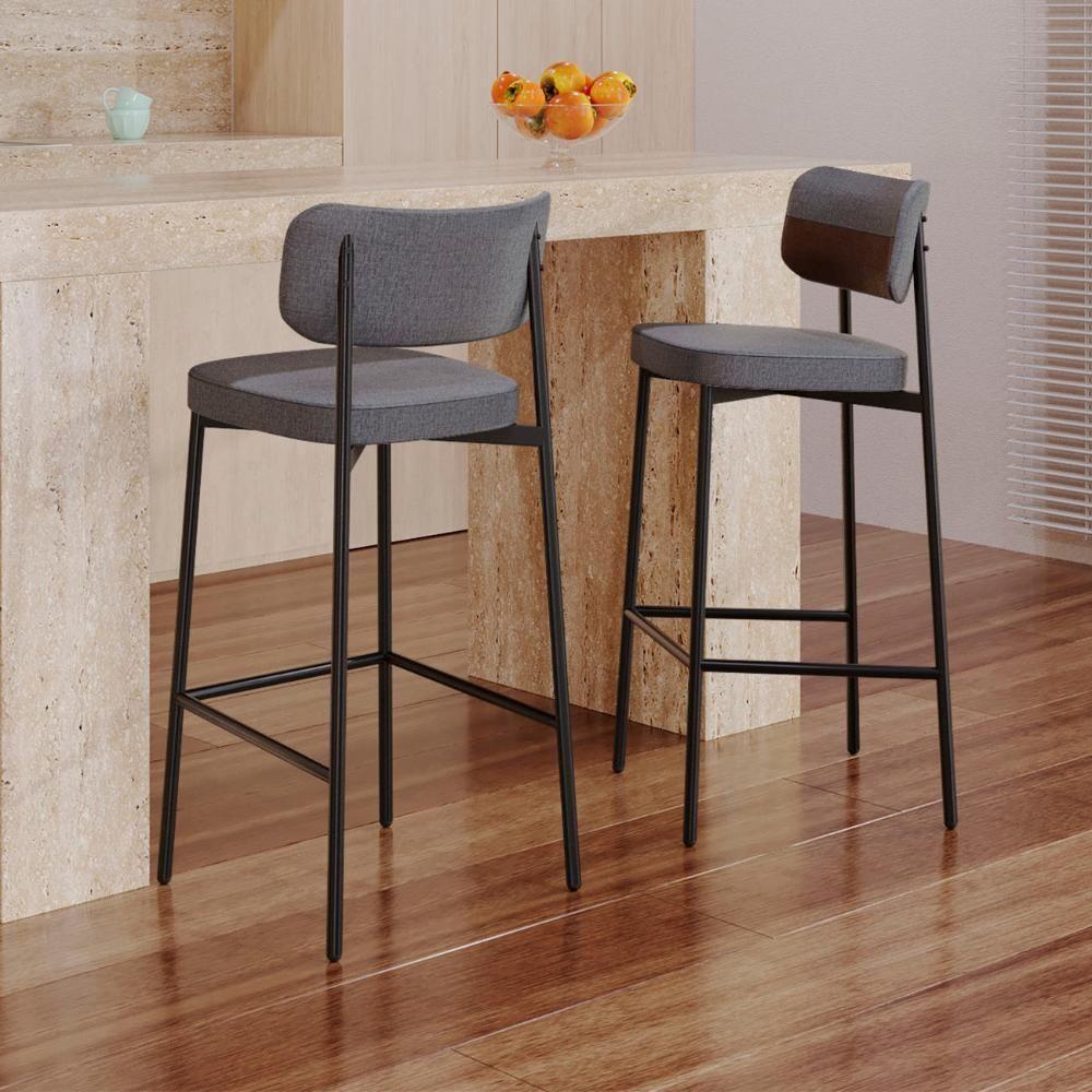 Banqueta Alta Bar Estofada Kit 2 Ella M25 Linho Cinza/marrom - Mpozenato - 2