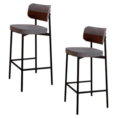 Banqueta Alta Bar Estofada Kit 2 Ella M25 Linho Cinza/marrom - Mpozenato