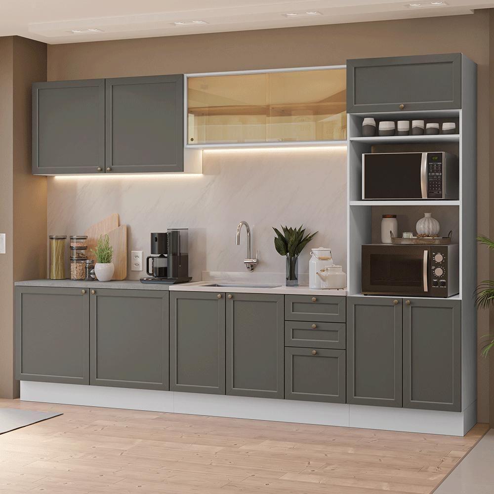Armário De Cozinha Completa 310 Cm Vik Madesa 01 Branco/cinza - 1