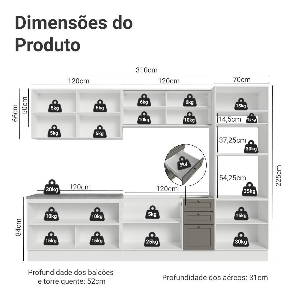 Armário De Cozinha Completa 310 Cm Vik Madesa 01 Branco/cinza - 3
