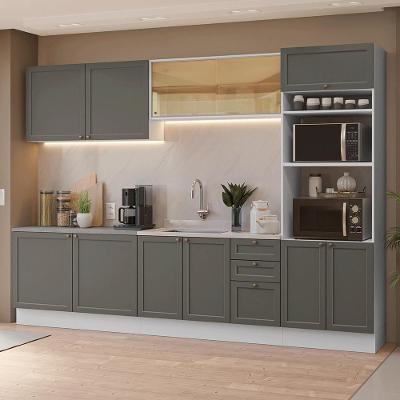 Armário de Cozinha Completa Vik 10 Portas 3 Gavetas MDF Branco e Cinza 310 cm