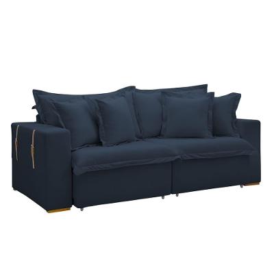 Sofá Cama Retrátil E Reclinável Arizona Veludo Azul 2,40m
