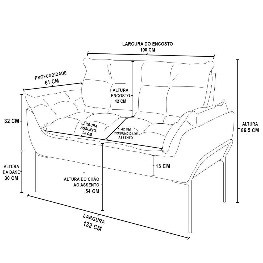 Sofá Namoradeira Base Metal Dourada Reforçada Tecido Suede Bege - 3