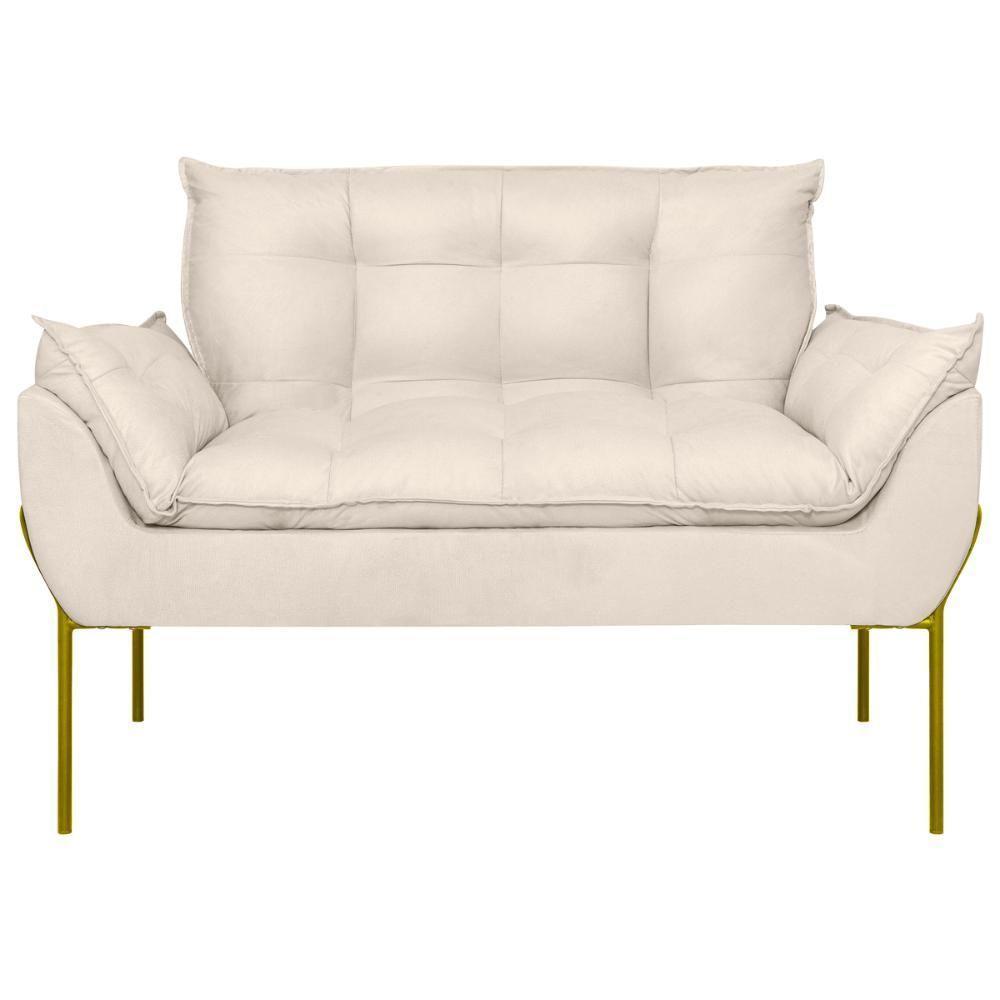 Sofá Namoradeira Base Metal Dourada Reforçada Tecido Suede Bege - 5