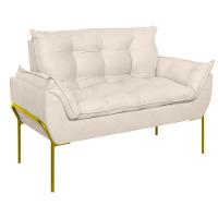 Sofá Namoradeira Base Metal Dourada Reforçada Tecido Suede Bege