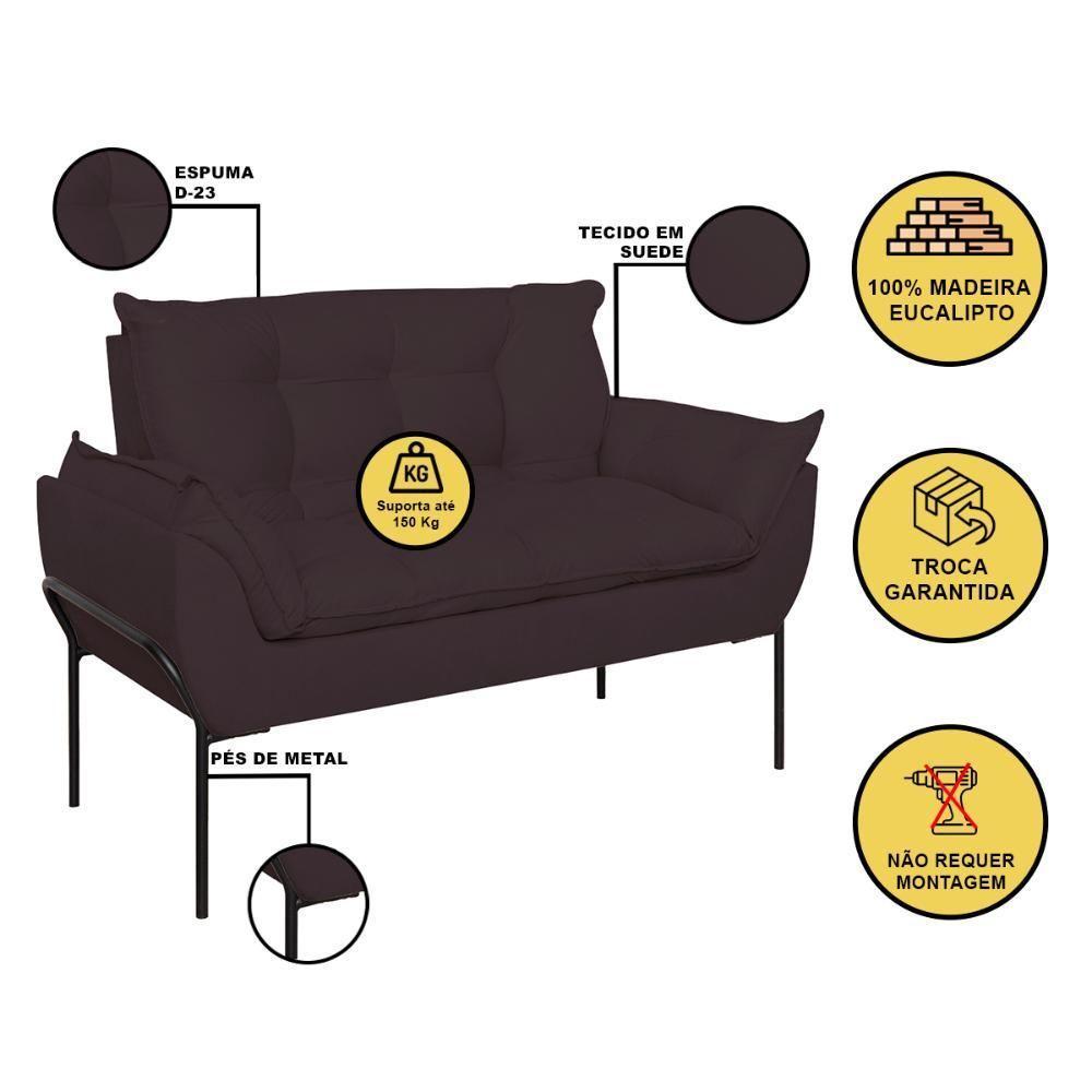 Sofá Namoradeira Base Metal Preta Reforçada Tecido Suede Cinza - 2