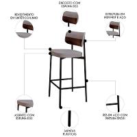 Banqueta Alta Bar Estofada Kit 6 Ella M25 Linho Cinza Cl/café - Mpozenato - 3