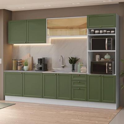 Armário de Cozinha Completa Vik 12 Portas 3 Gavetas MDF 310 cm Branco Verde