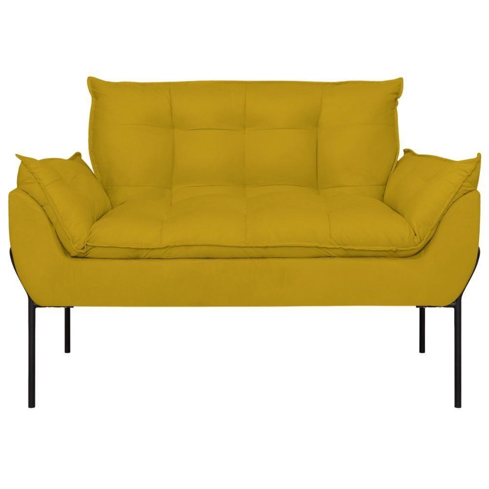 Sofá Namoradeira Base Metal Preta Reforçada Tecido Suede Amarelo - 5