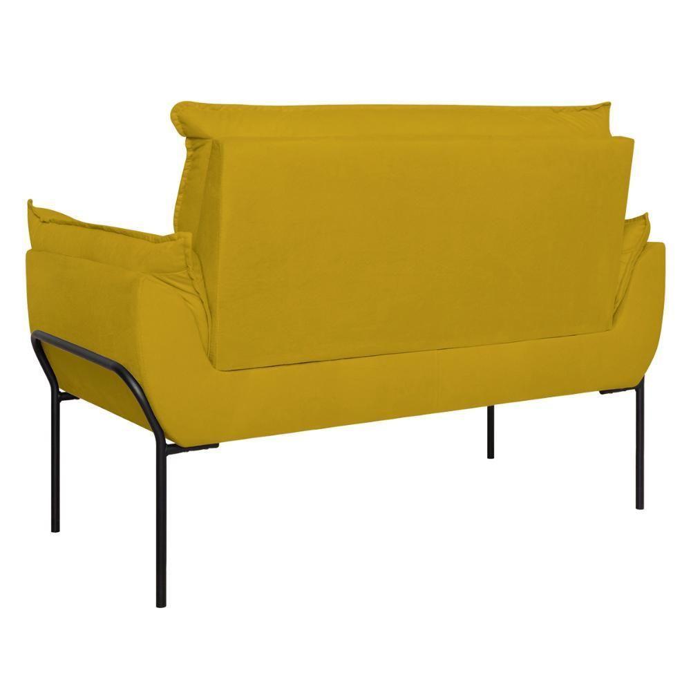 Sofá Namoradeira Base Metal Preta Reforçada Tecido Suede Amarelo - 6