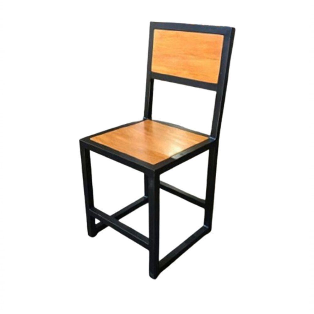 Cadeira Com Encosto Aço Ferro Metal Mdf Robusta Cor Preto Mdf Claro Estilo Industrial Cd-01 - 1