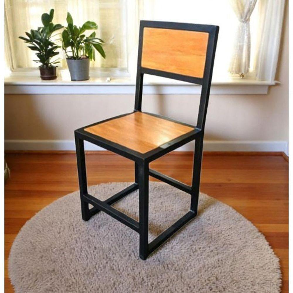 Cadeira Com Encosto Aço Ferro Metal Mdf Robusta Cor Preto Mdf Claro Estilo Industrial Cd-01 - 2