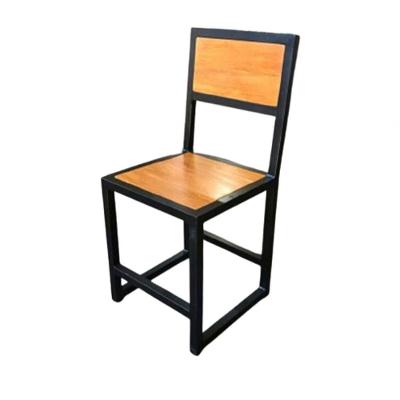 Cadeira Com Encosto Aço Ferro Metal Mdf Robusta Cor Preto Mdf Claro Estilo Industrial Cd-01