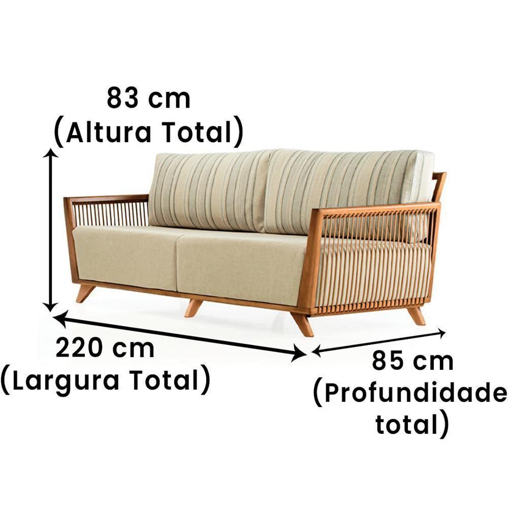 Sofá Odara Ozki 220 Cm Madeira Eucalipto Cedro Tecido Composê Bege E Verde Corda Redonda Rami - 6