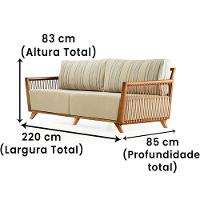 Sofá Odara Ozki 220 Cm Madeira Eucalipto Cedro Tecido Composê Bege E Verde Corda Redonda Rami - 6