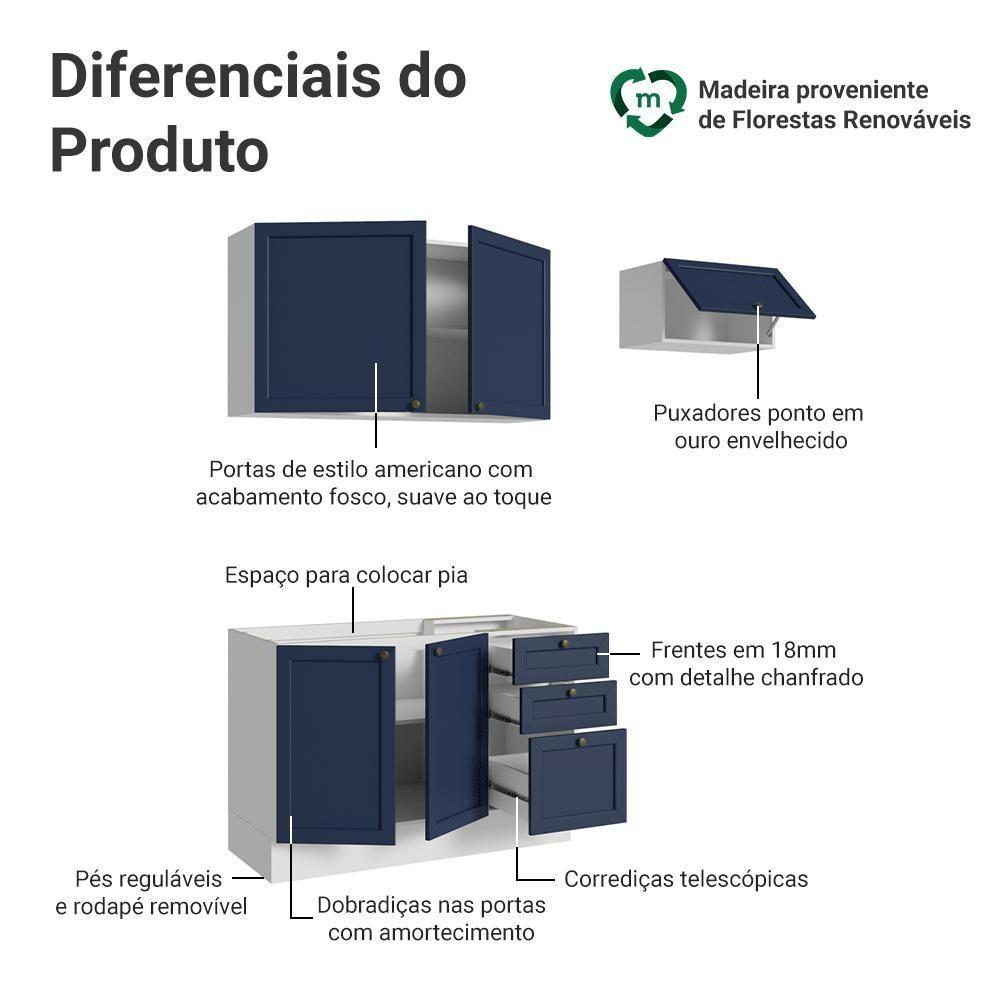Armário De Cozinha Compacta 180 Cm Vik Madesa 02 Branco/azul - 4