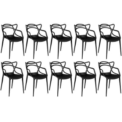 Kit 10 Cadeiras De Jantar Allegra Prática Empilhável - Preto