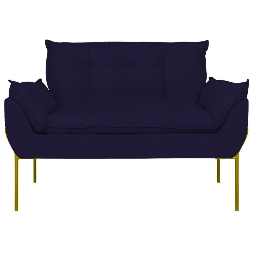 Sofá Namoradeira Base Metal Dourada Reforçada Tecido Suede Azul Marinho - 5