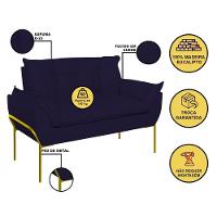 Sofá Namoradeira Base Metal Dourada Reforçada Tecido Suede Azul Marinho - 2