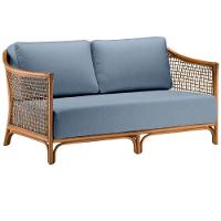 Sofá Oslen Ozki 152 Cm Madeira Eucalipto Cedro Tecido Azul Corda Junco Natural - 2