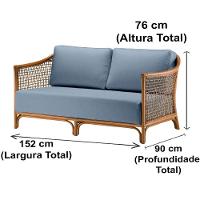 Sofá Oslen Ozki 152 Cm Madeira Eucalipto Cedro Tecido Azul Corda Junco Natural - 3