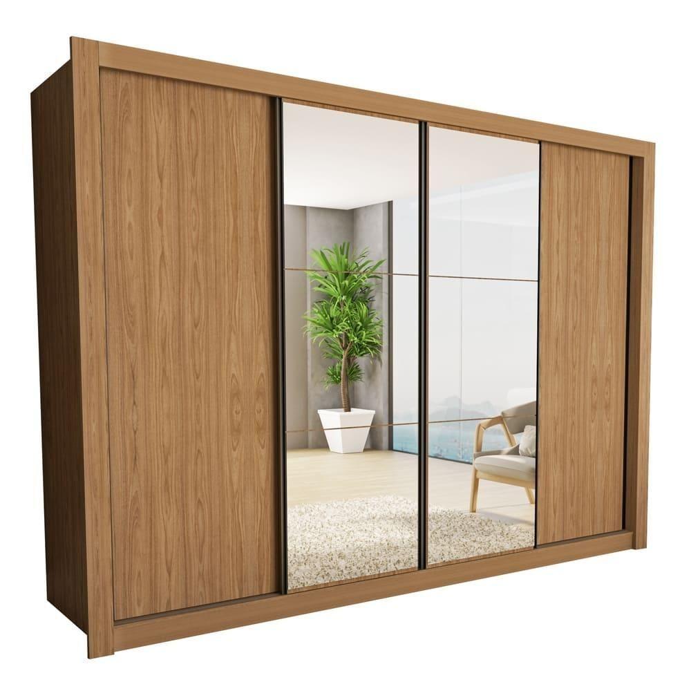 Guarda Roupa 4 Portas De Correr Com Espelhos 4 Gavetas Firenze Minastex Carvalho - 1