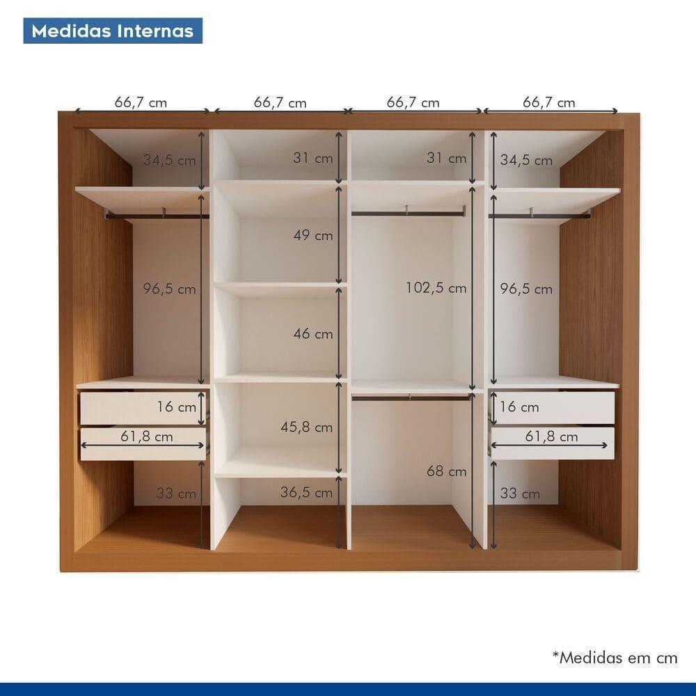 Guarda Roupa 4 Portas De Correr Com Espelhos 4 Gavetas Firenze Minastex Carvalho - 2