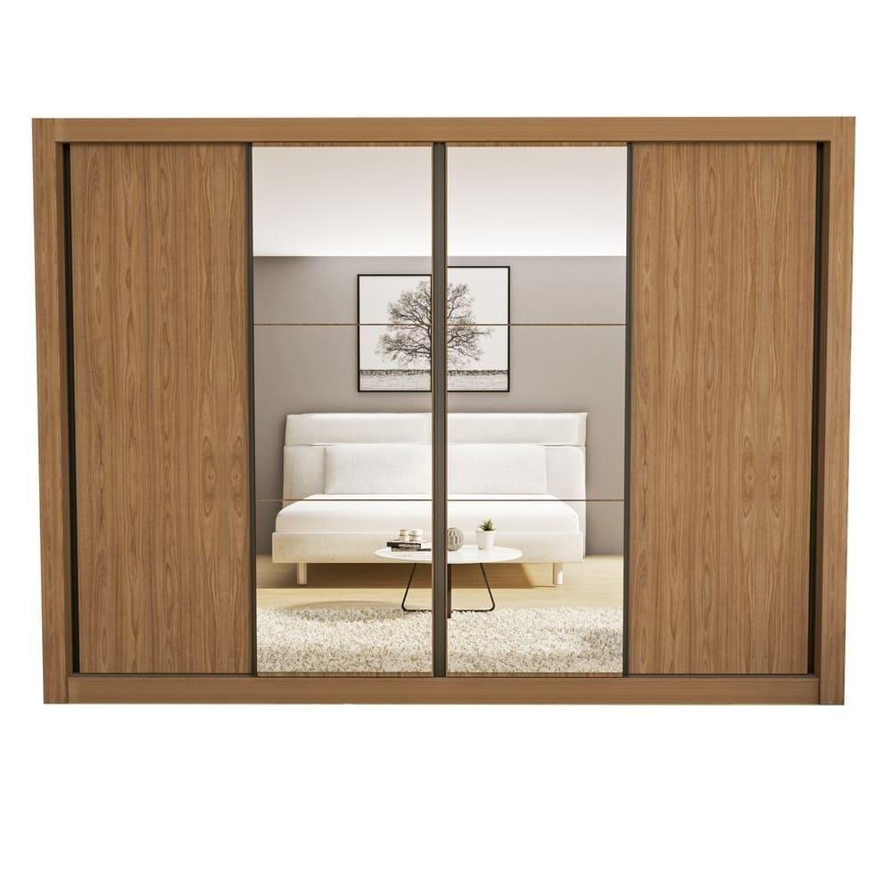 Guarda Roupa 4 Portas De Correr Com Espelhos 4 Gavetas Firenze Minastex Carvalho - 5