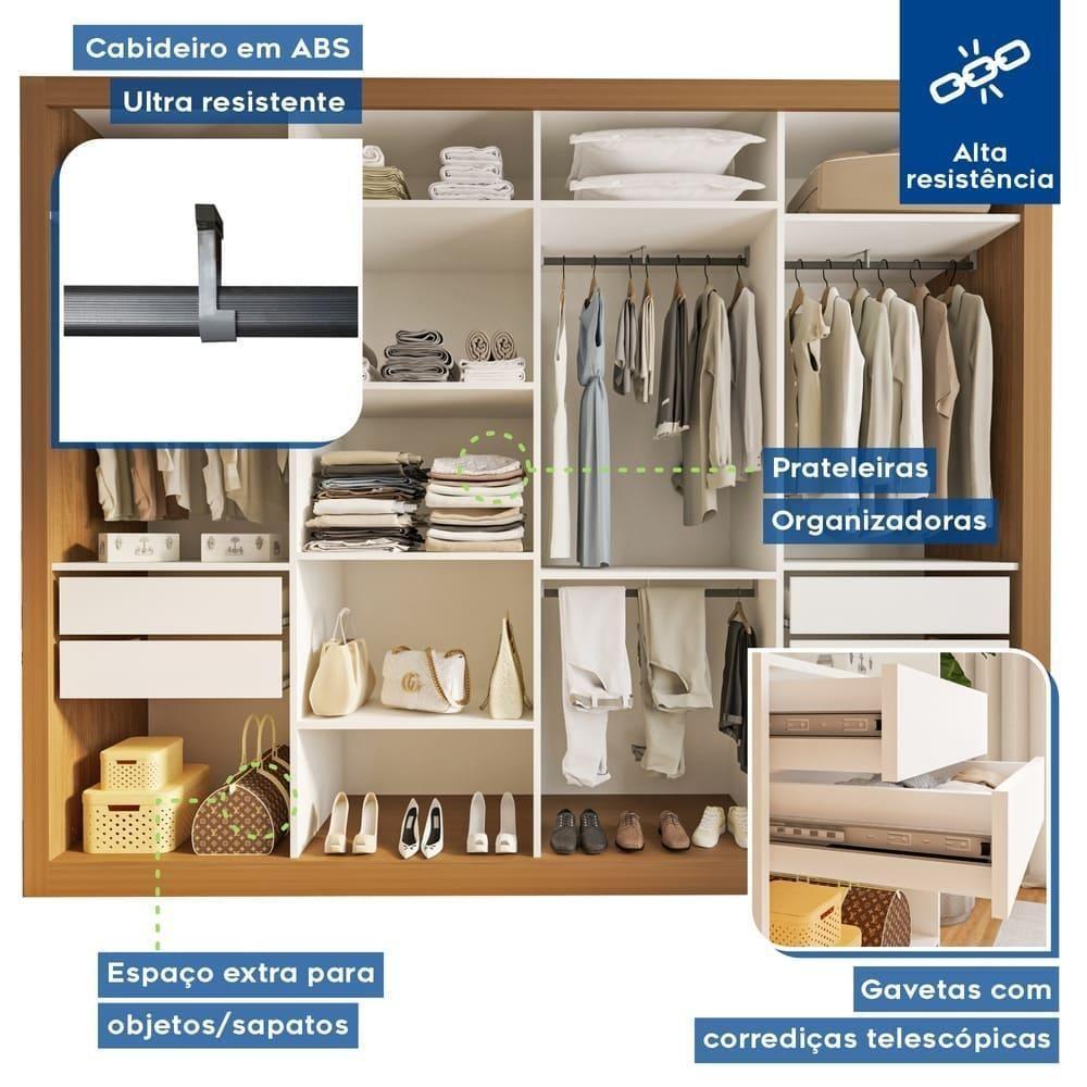 Guarda Roupa 4 Portas De Correr Com Espelhos 4 Gavetas Firenze Minastex Carvalho - 10