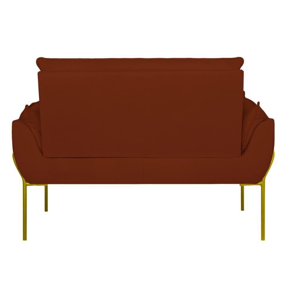 Sofá Namoradeira Base Metal Dourada Reforçada Tecido Suede Terracota - 7