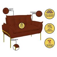 Sofá Namoradeira Base Metal Dourada Reforçada Tecido Suede Terracota - 2