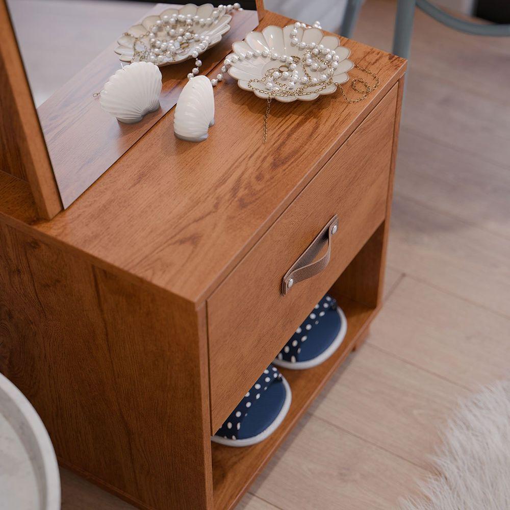 Toucador Com Espelho 1 Gaveta Nicho E 2 Ganchos Oranix Freijó - 8