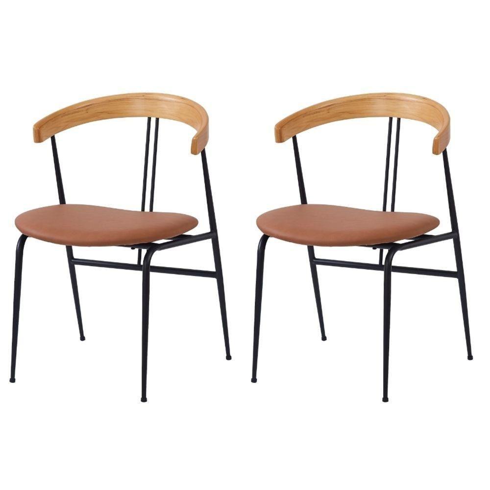 Kit 2 Cadeiras Escandinávia Fratini Encosto Madeira Assento Pu Caramelo Estrutura Aço Preto - 1