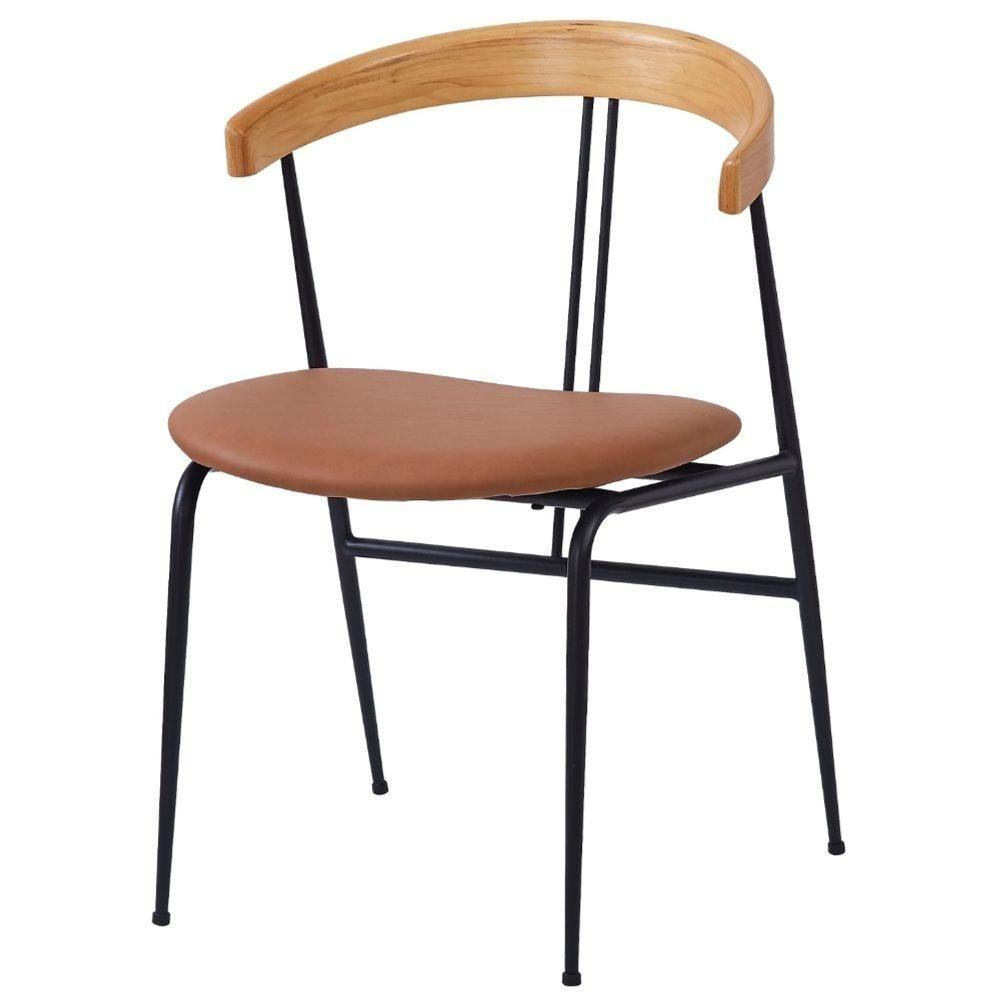 Kit 2 Cadeiras Escandinávia Fratini Encosto Madeira Assento Pu Caramelo Estrutura Aço Preto - 2