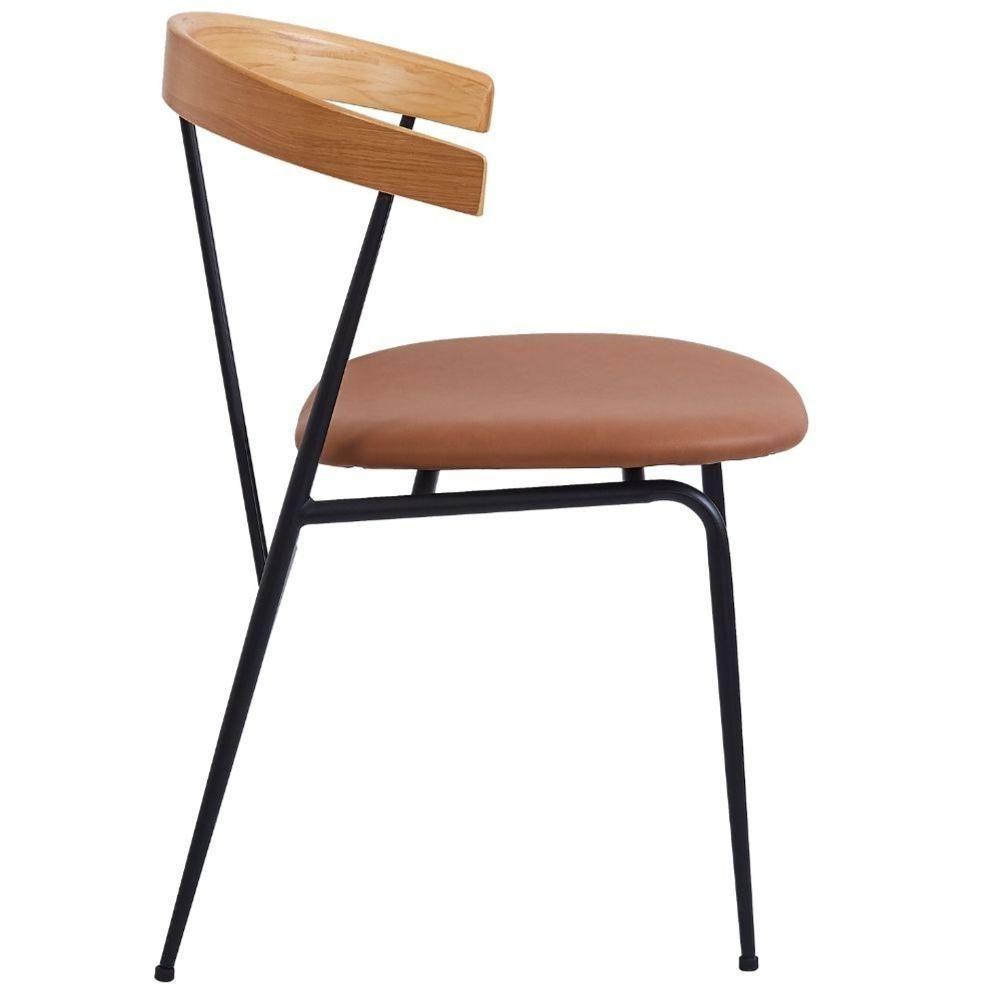Kit 2 Cadeiras Escandinávia Fratini Encosto Madeira Assento Pu Caramelo Estrutura Aço Preto - 4