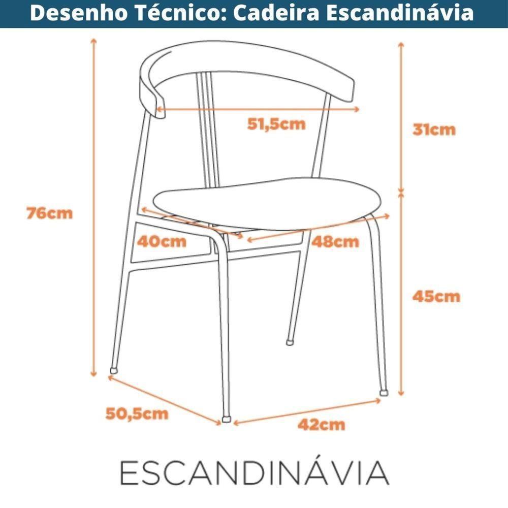 Kit 2 Cadeiras Escandinávia Fratini Encosto Madeira Assento Pu Caramelo Estrutura Aço Preto - 10