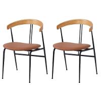 Kit 2 Cadeiras Escandinávia Fratini Encosto Madeira Assento Pu Caramelo Estrutura Aço Preto - 1