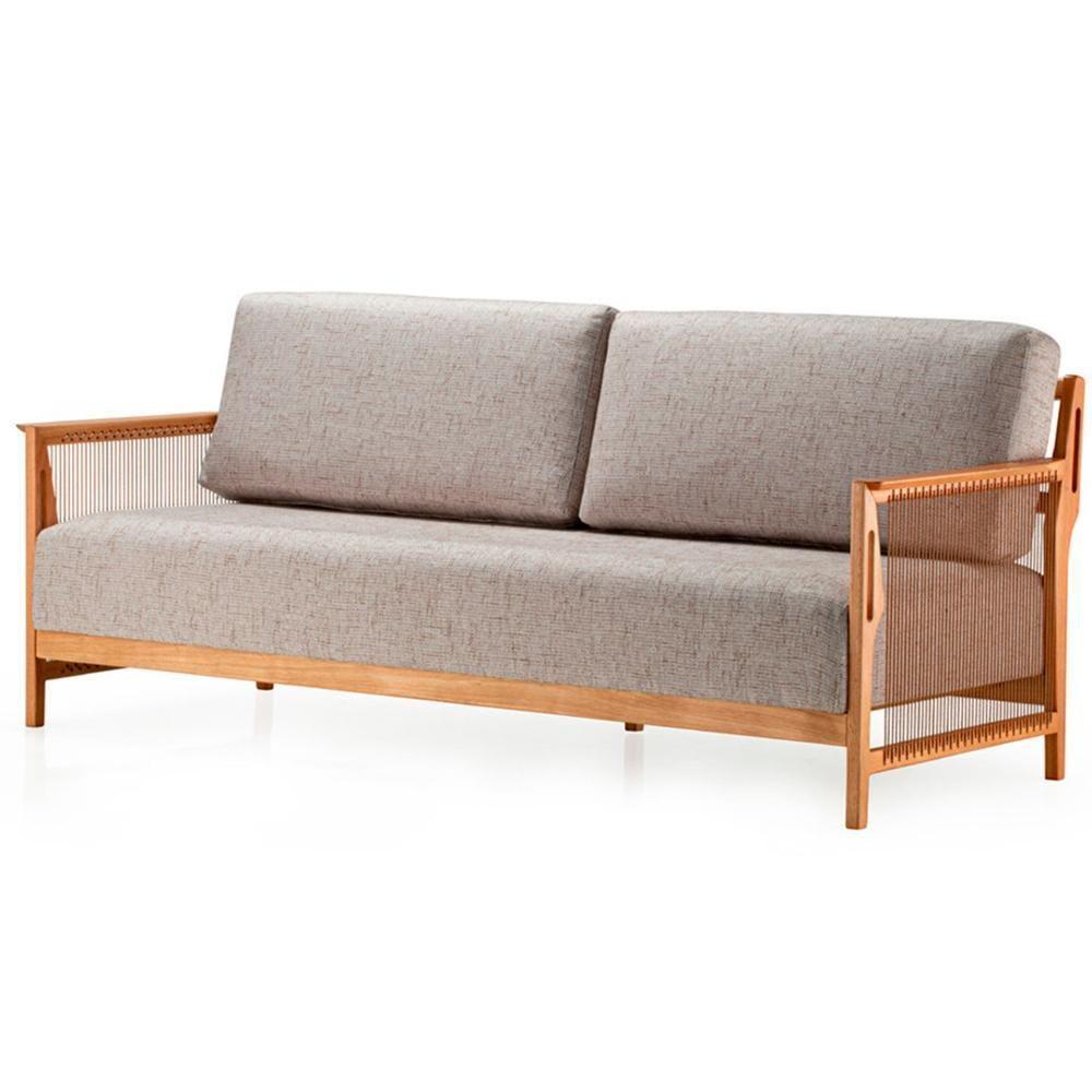 Sofá Los Ozki 200 Cm Madeira Eucalipto Cedro Tecido 430c Corda Redonda Canela - 1