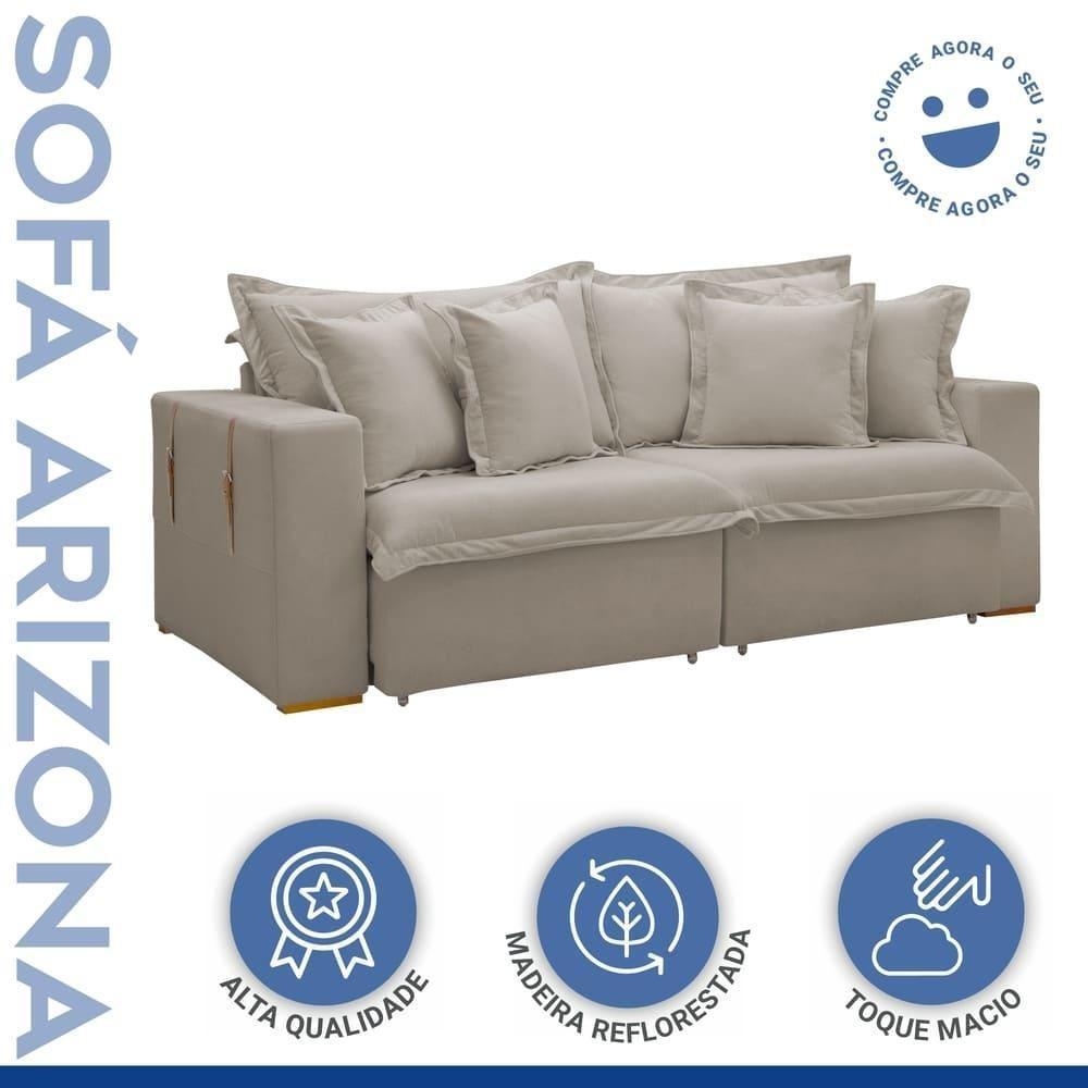 Sofá Cama Retrátil E Reclinável Arizona Veludo Bege Claro 2,40m - 2