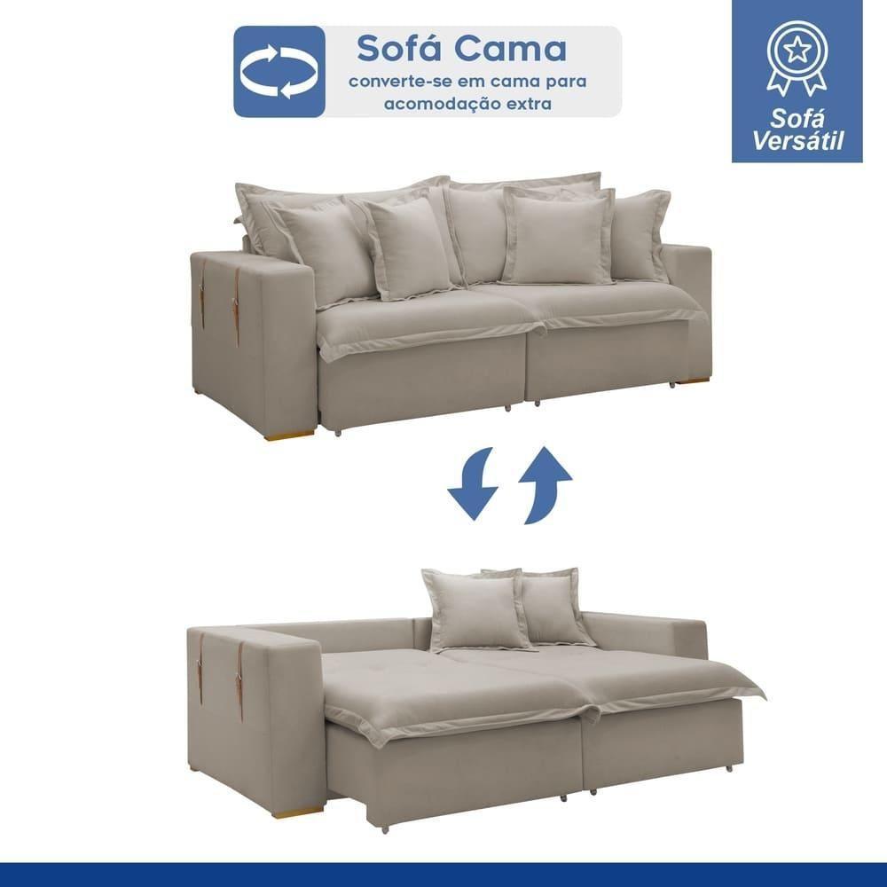 Sofá Cama Retrátil E Reclinável Arizona Veludo Bege Claro 2,40m - 3