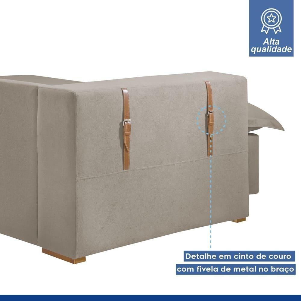 Sofá Cama Retrátil E Reclinável Arizona Veludo Bege Claro 2,40m - 6