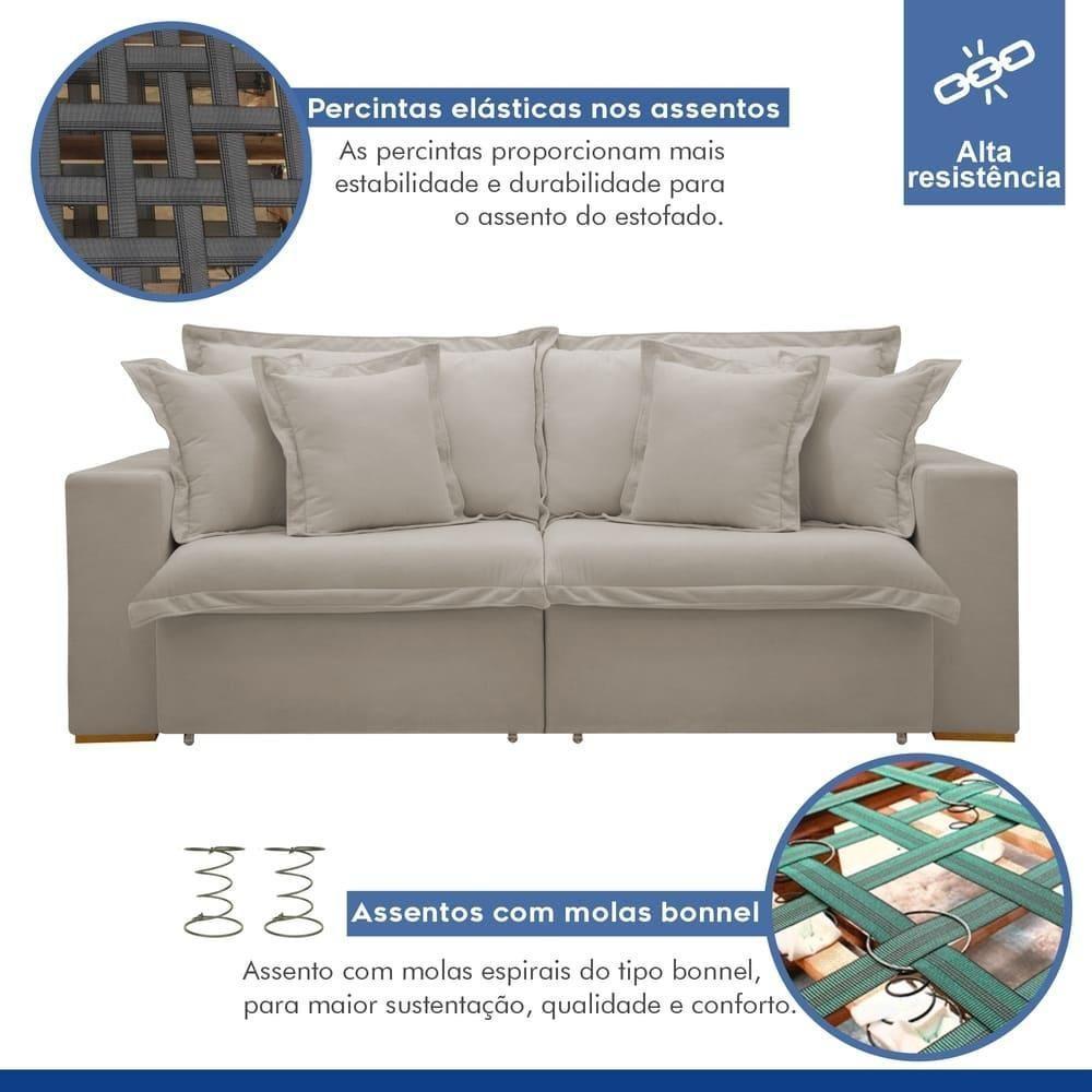 Sofá Cama Retrátil E Reclinável Arizona Veludo Bege Claro 2,40m - 7