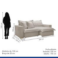 Sofá Cama Retrátil E Reclinável Arizona Veludo Bege Claro 2,40m - 5