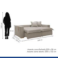 Sofá Cama Retrátil E Reclinável Arizona Veludo Bege Claro 2,40m - 9