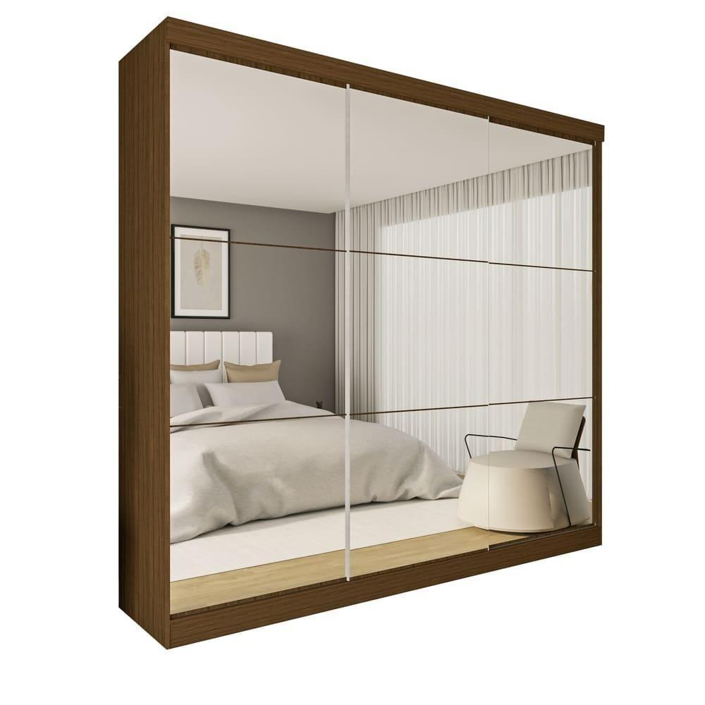 Guarda Roupa 3 Portas De Correr Todo Espelhado 4 Gavetas Rennes Minastex Freijó - 1