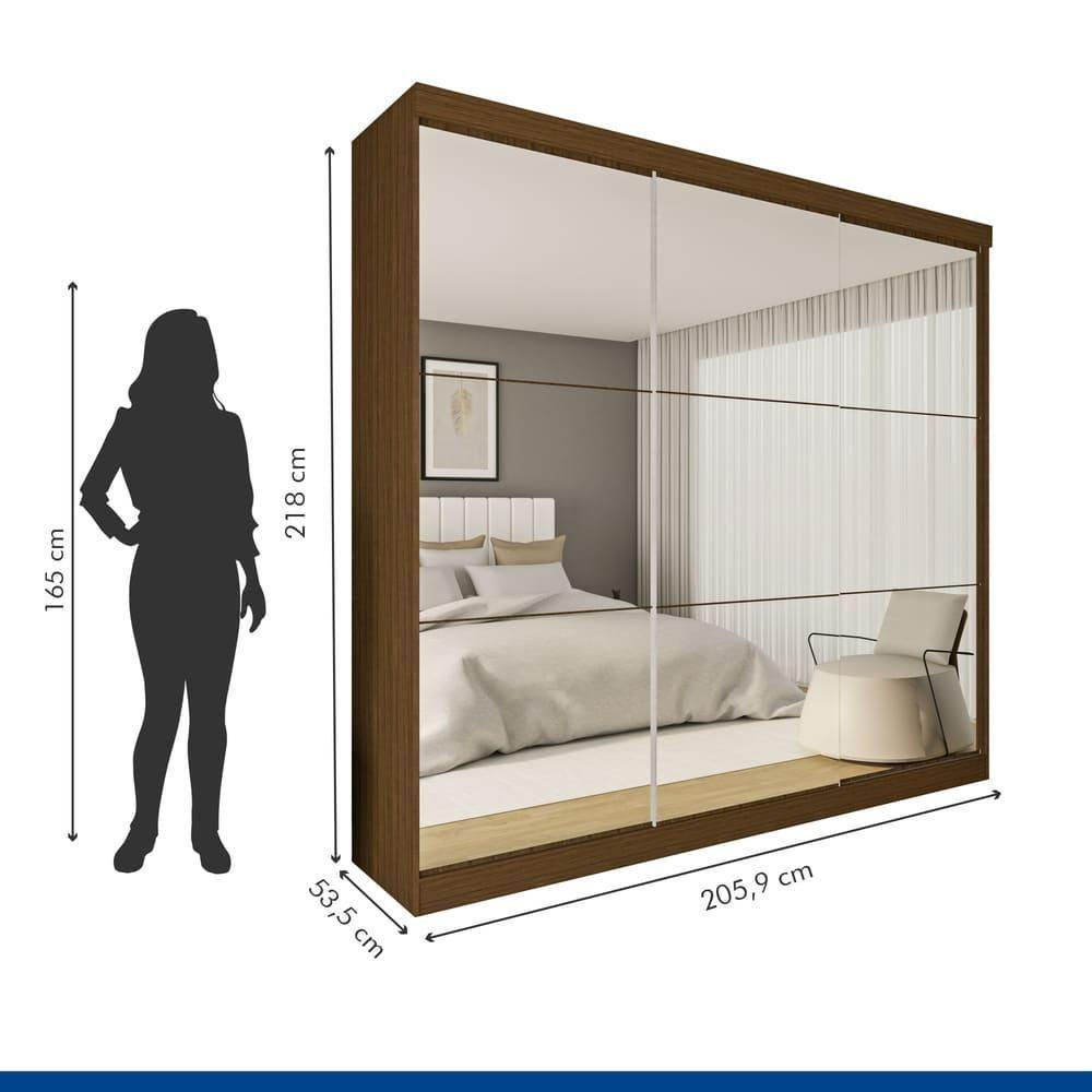 Guarda Roupa 3 Portas De Correr Todo Espelhado 4 Gavetas Rennes Minastex Freijó - 3