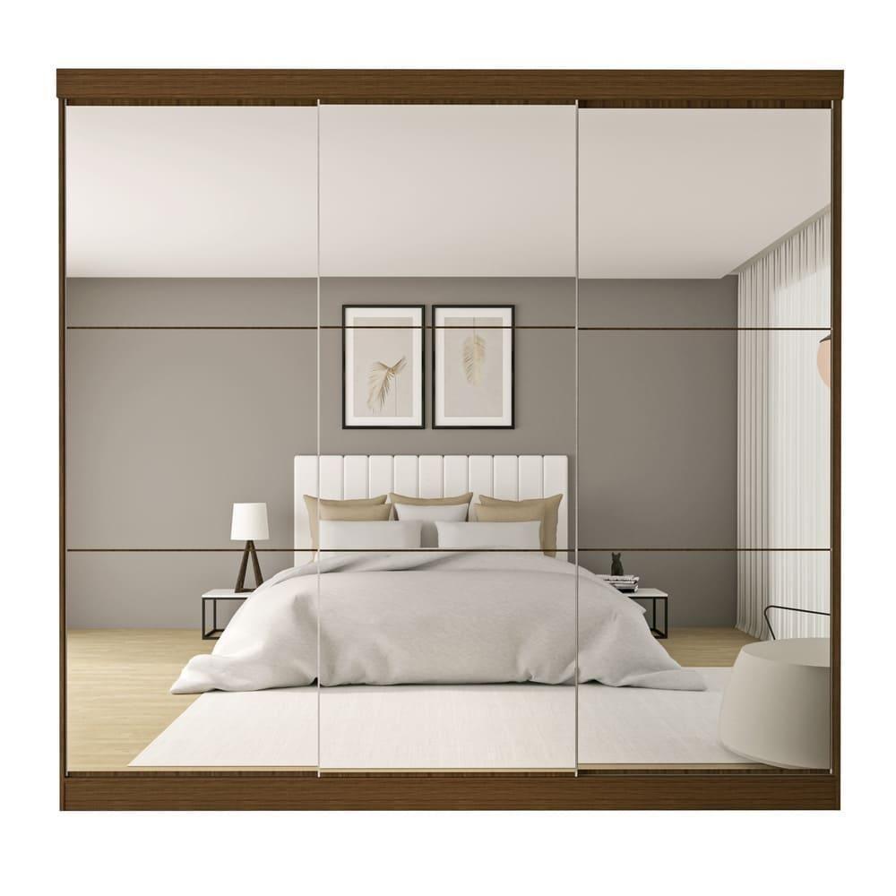 Guarda Roupa 3 Portas De Correr Todo Espelhado 4 Gavetas Rennes Minastex Freijó - 4