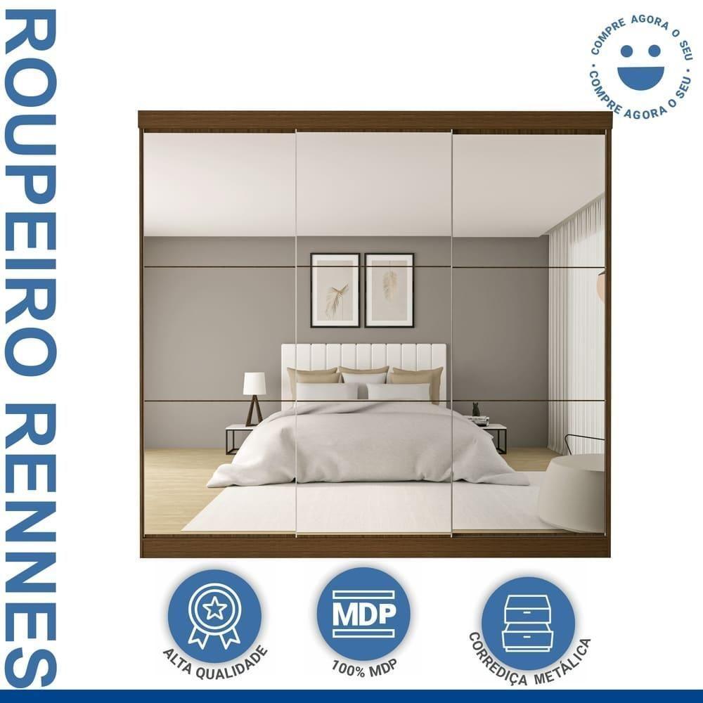 Guarda Roupa 3 Portas De Correr Todo Espelhado 4 Gavetas Rennes Minastex Freijó - 5