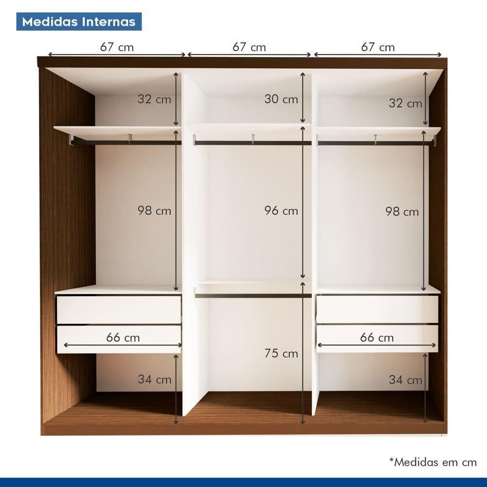 Guarda Roupa 3 Portas De Correr Todo Espelhado 4 Gavetas Rennes Minastex Freijó - 6