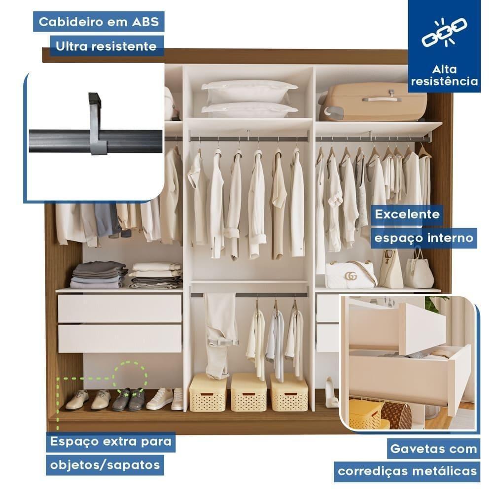 Guarda Roupa 3 Portas De Correr Todo Espelhado 4 Gavetas Rennes Minastex Freijó - 8